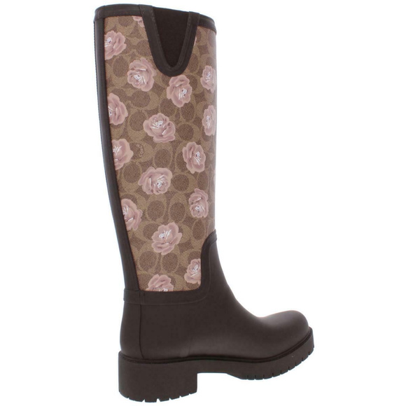Womens Sig Brown Floral Logo Rain Boots Shoes - Picture 2 of 2